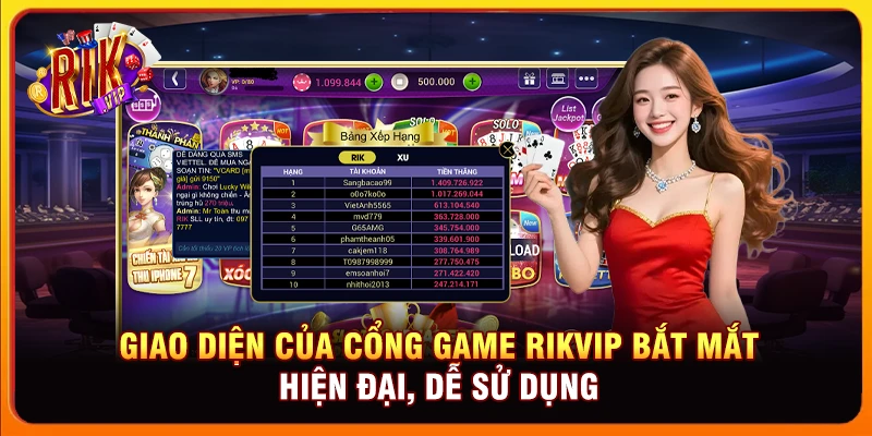 Giao diện của cổng game Rikvip bắt mắt, hiện đại, dễ sử dụng